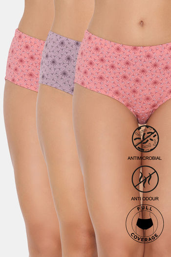 Buy Zivame Anti-Microbial Medium Rise Full Coverage Hipster Panty (Pack of 3) - Assorted